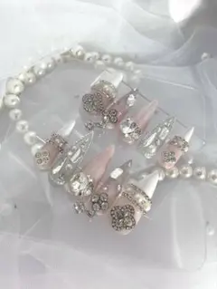 ネイルチップ フレンチガーリー ワンホン 韓国 ギャル 白 埋めつくし 現品限り