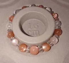 天然石　ブレスレット ☆ オレンジムーンストーン、ミルキークォーツ、水晶