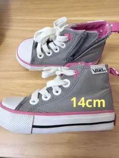 VANS グレー/ピンク ハイカットスニーカー　14cm