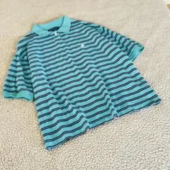 S*i様 美品★ビバリーヒルズポロクラブ★半袖ポロシャツ【M】緑　黒　ボーダー綿のサムネイル
