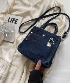 デニムショルダーバッグ ダークブルー