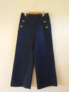 アナイ 定価4万 マリンデザイン金ボタン デニムライクワイドパンツ 34