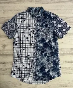 Desigual デシグアル　ホワイト ブルー　総柄　半袖シャツ　Sサイズ