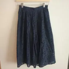 earth　ネイビー レース ひざ丈　スカーチョ　Fサイズ　ウエストゴム