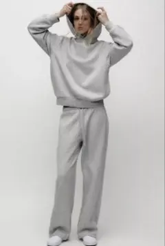 ZARA ストレートレッグプラッシュジャージー地パンツ　スウェット