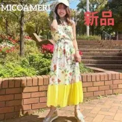 新品！MICOAMERI 花柄ワンピース　黄色　FREE　ノースリーブのサムネイル