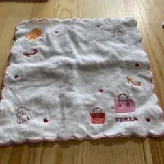 FURLA 刺繍タオルハンカチ ホワイト 約25cm