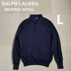 ポロ ラルフローレン メリノウール ポロシャツ ネイビー L ニットポロ