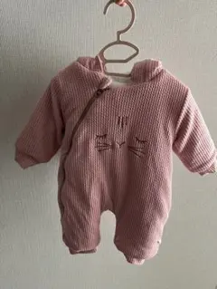 ウサギ耳フード付きロンパース ピンク