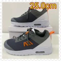 25.0cm★新品メンズスニーカー☆幅広厚底 軽量 メッシュエアーシューズ 灰色