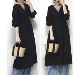 慢速維也納刺繡蕾絲連衣裙　裹身連衣裙