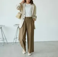 ​ロペピクニック ワイドパンツ 38 ブラウン ウエストゴム バイカラー 美脚