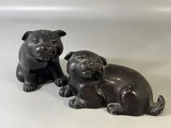 PR126 可愛い 犬置物 二件 銅製 在銘 - メルカリ