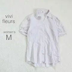 【ヴィヴィ】ストライプスキッパーシャツ 半袖 綿100 形態安定 就活 オフィス