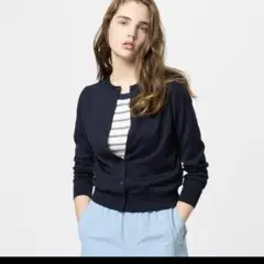 UNIQLO UVカットクルーネックカーディガン（長袖）L ネイビー