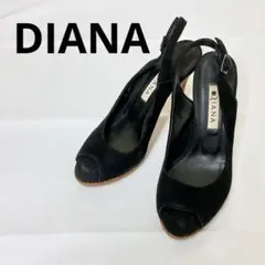 N32-4○ DIANA ブラック スエード オープントゥ ハイヒール
