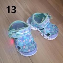 13センチSKECHERS光るハート柄リボンサンダル 水色のサムネイル