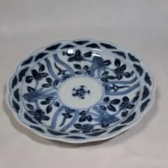 古伊万里 花鳥柄 15cm取り皿 染付 和食器 白地に藍色 美品