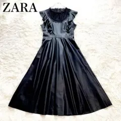 ZARA フェイクレザーフリルレースワンピース　ドレス
