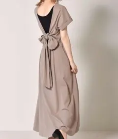 【未使用タグ付き】レトロガール　バックリボンロングワンピース　ベージュ