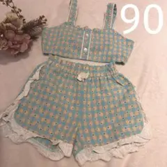 ベビー　セットアップ　90 女の子　夏　カラフル　ビスチェ　花　ギンガム