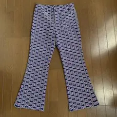 ZARA柄模様 フレアパンツ ネイビー　ストレッチ素材