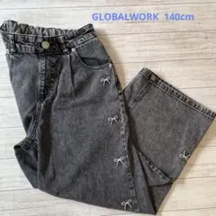 GLOBAL WORK リボン刺繍ケミカルウォッシュブラックデニムパンツ