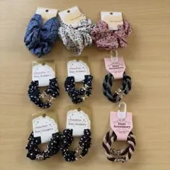 ヘアゴム　ドットリボンシュシュリング　クロッキードットシュシュ　9個セット　新品
