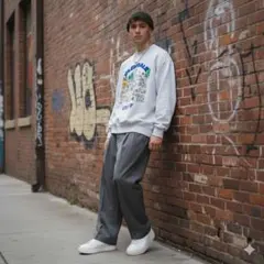 90s USA製 フルーツオブザルーム プリントスウェット XL