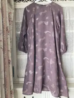 ワンピース　藤　薄紫　パープル　草木柄　フリーサイズ　レディース