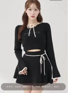 Darich ウエストオープンリボンデザインニットミニワンピース