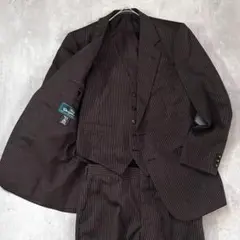 C894 美品 スーツ 3点 ジャケット パンツ ベスト 濃茶 A4 ストライプ