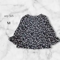 【エニィスィス】花柄シフォンブラウス ネイビー キャンディスリーブ　Mサイズのサムネイル