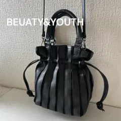 【美品】BEAUTY&YOUTH 2WAY 巾着 ショルダーバッグ　黒　メッシュのサムネイル
