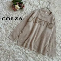 【COLZA】コルザEXERTION ロゴ入りニットセーター　ライトベージュ　M