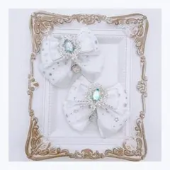 推し活 ♡ ヘアクリップ リボンクリップ 星柄 白 2個セット ★ハンドメイド