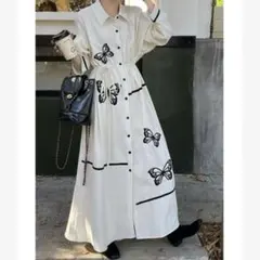 favorito 襟付きシングルブレストリボン刺繍ポケット付きワンピース　F