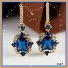 新品　スクエアドロップ ピアス ブルー ゴールド ジルコニア フォーマル　きれい