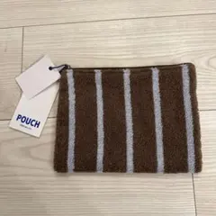 3COINS スリコ　ストライプ ポーチ ブラウン