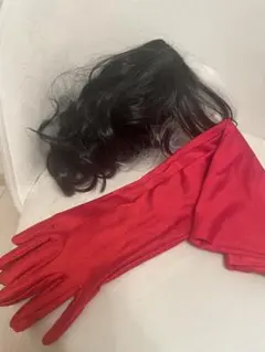 ツートンカラーウィッグと赤手袋セット