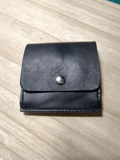 レザークラフト 黒 コンパクト財布 コインケース