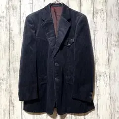 テーラードジャケット　ベルベット　千鳥柄　ネイビー　光沢感　AB5 古着