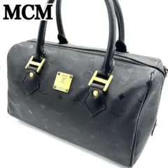 MCM エムシーエム ヴィゼトス柄 ミニボストンバッグ PVC 総柄 ブラック