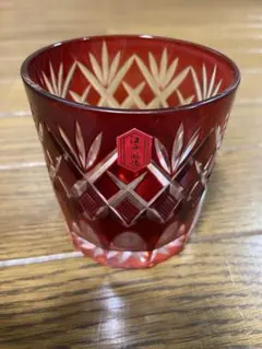 【未使用】江戸切子 赤色 ロックグラス