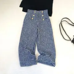 ZARA/ザラ◇ツイードワイドクロップドパンツ『XS』ブルー系　ハイウエスト