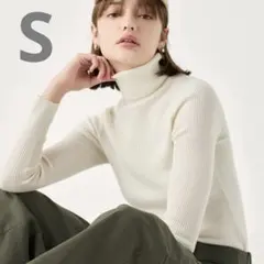 ユニクロ UNIQLO メリノリブタートルネックセーター S オフホワイト
