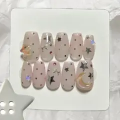 ネイルチップ つけ爪 韓国 ドット 星 月 リボン ウィッシュコア バレエコア