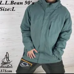 激レア》エルエルビーン　90s マウンテンパーカー　L☆グリーン　緑　刺繍ロゴ