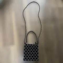 LEPSIMビーズショルダーバッグ 黒 内ポーチ付き