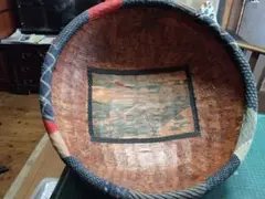 ハンドメイド，一閑張大ザル、洋風柄小ザル２点のサムネイル